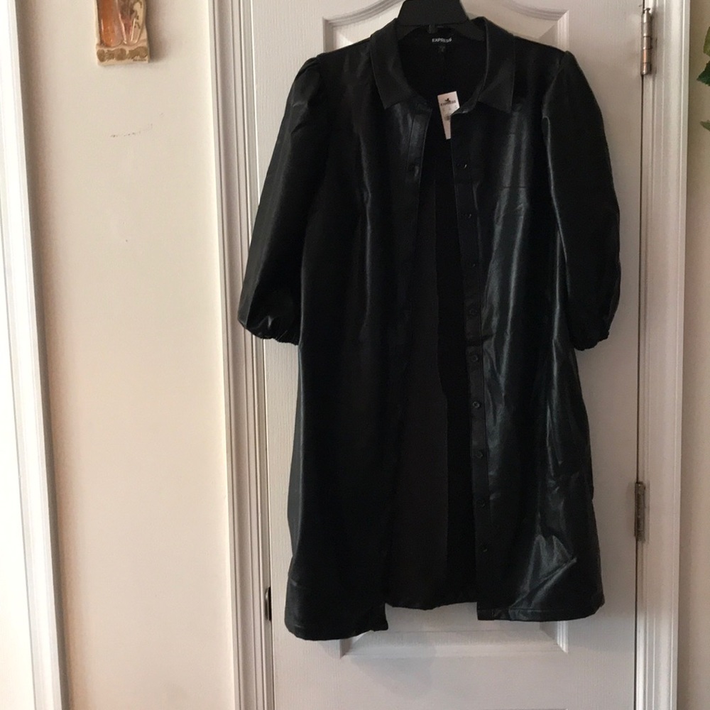 EXPRESS VEGAN LEATHER BLK SHIRT DRESS. NWTS/MED.